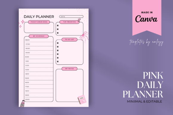 Download Pink Daily Planner Template | Aesthetic - Planner template Collection