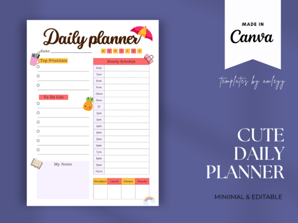 Download Cute Daily Planner Template for Canva - Planner template Collection