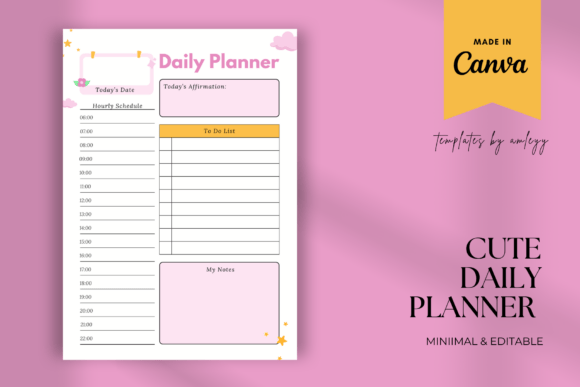 Download Cute Girly Daily Planner Template Canva - Planner template Collection