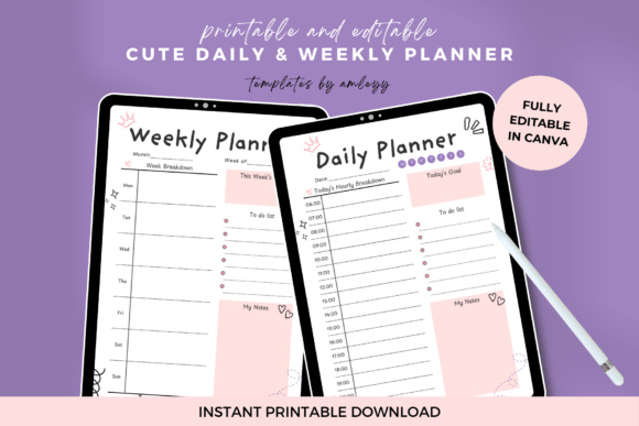 Download Cute Daily &amp; Weekly Planner Template - Planner template Collection
