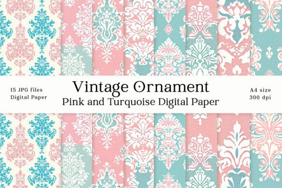 Download Pink Turquoise Vintage Ornament Papers - Turquoise Collection
