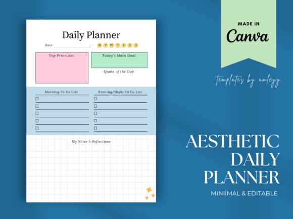 Download Aesthetic Daily Planner Template | CANVA - Planner template Collection