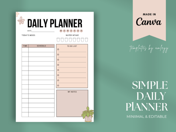 Download Simple Daily Planner Template for Canva - Planner template Collection