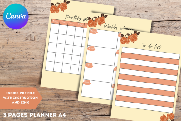 Download 3 Pages Planner Template for Canva - Planner template Collection