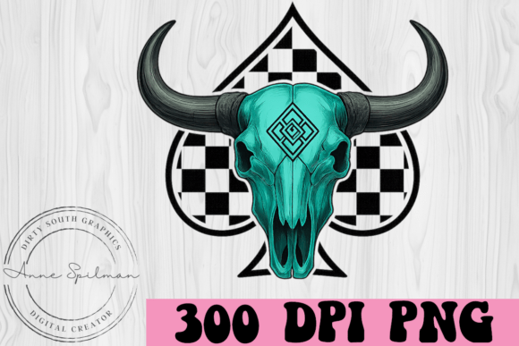 Download Turquoise Bull Skull on Checkered Spade - Turquoise Collection
