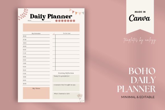 Download Boho Daily Planner Template for Canva - Planner template Collection