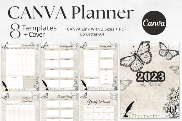 Download Editable Vintage CANVA Planner Template - Canva planner template Collection