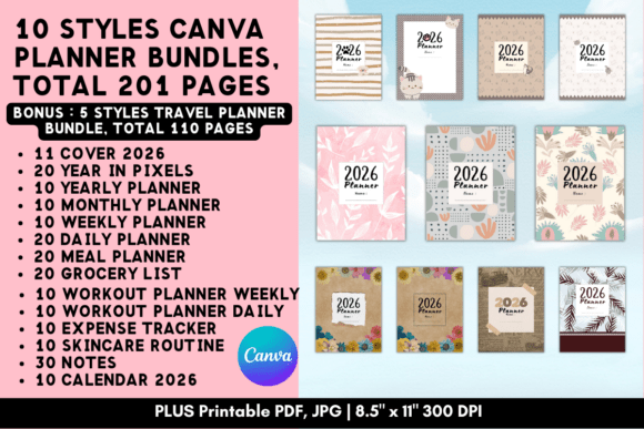 Download Printable Canva Planner Template Bundles - Canva planner template Collection