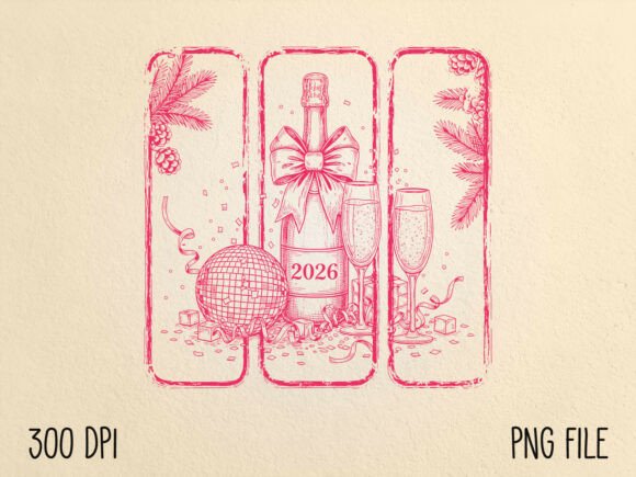 Download Vintage Pink 2026 New Year Champagne PNG - Premium Bundle
